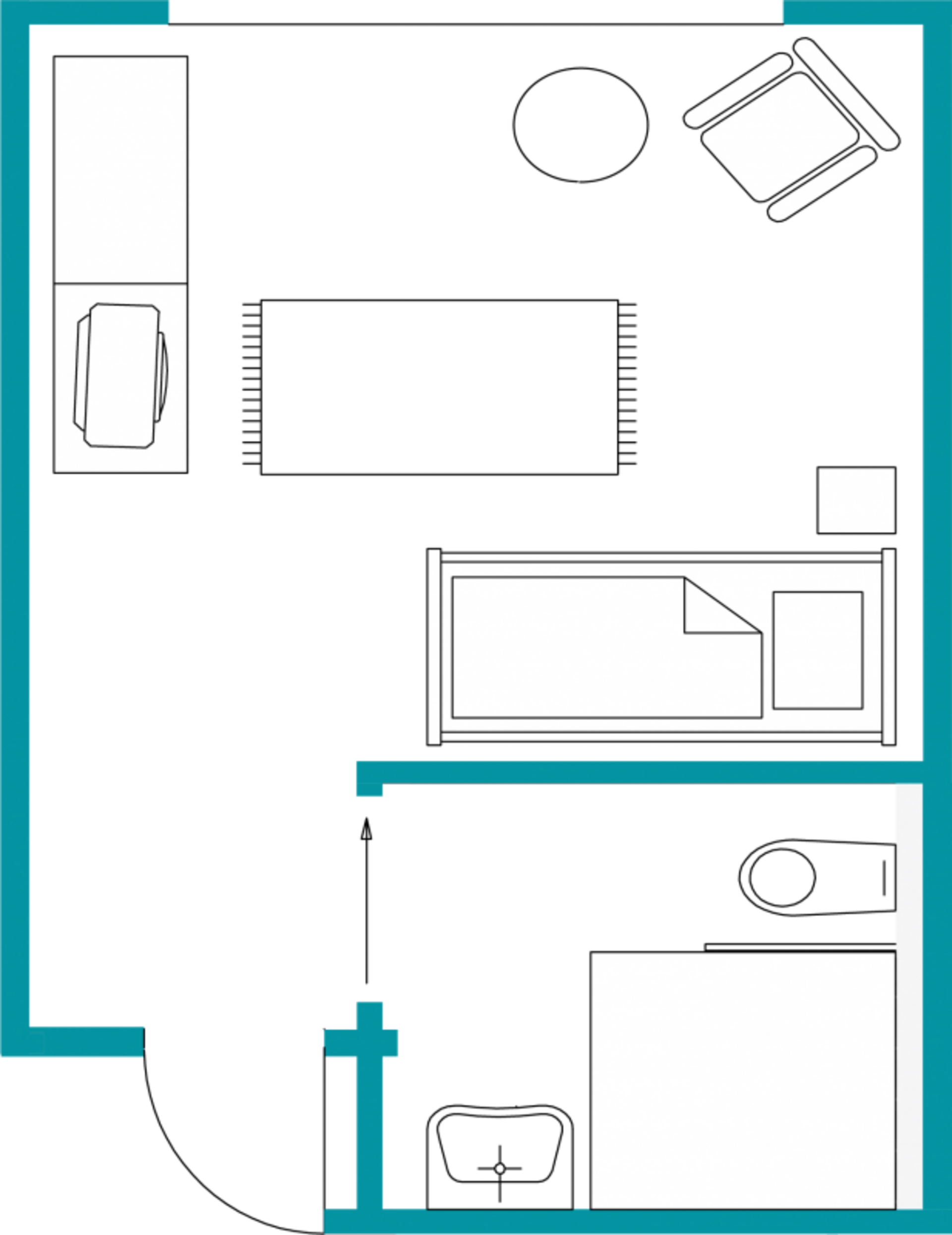 Grundriss Einzelzimmer Grundriss eines 18qm großen Einzelzimmer mit Bad